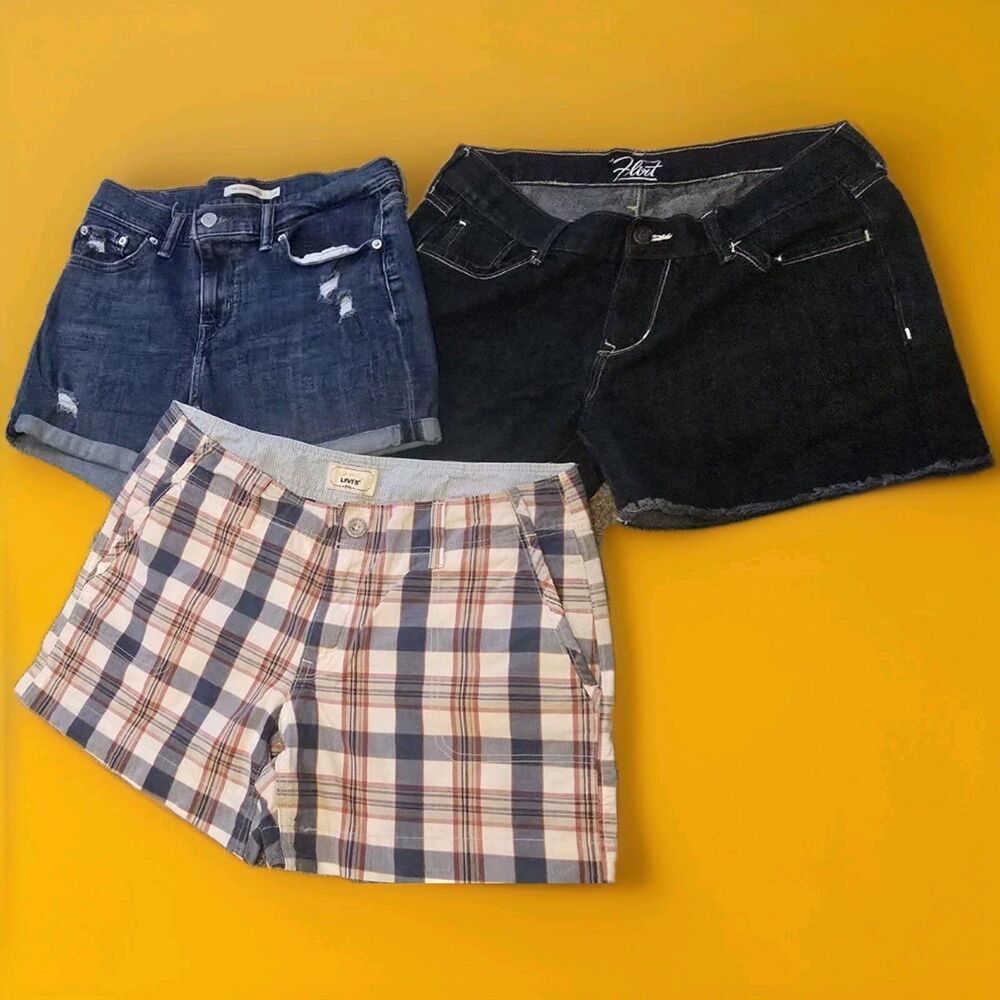3pr-WOMAN'S SIZE:28/6 LEVI'S&OLD NAVY RAW HEM, MID STRETCH DISTRESS&PLAID *NWOT*
